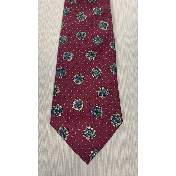 Vintage Chaps Ralph Lauren Silk Tie Patterned,‎ Plum, Navy Blue and Gold, 56" - Picture 1 of 6